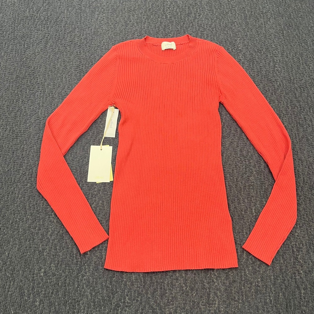 Wilfred Solaris Ribbed Long‎ Sleeve Top Rosy Red Crew Neck Size S New